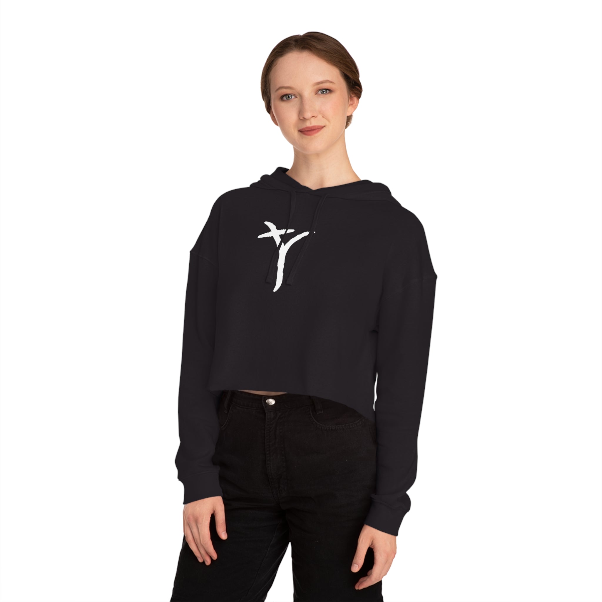 YOD ORIGIN CROPPED HOODIE — BLACK